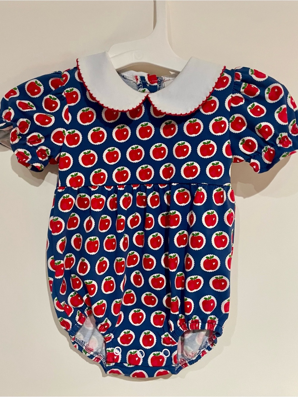 Cypress Row Boutique Baby Girl Bubble Romper Red Apple Back To School - Picture 2 of 4